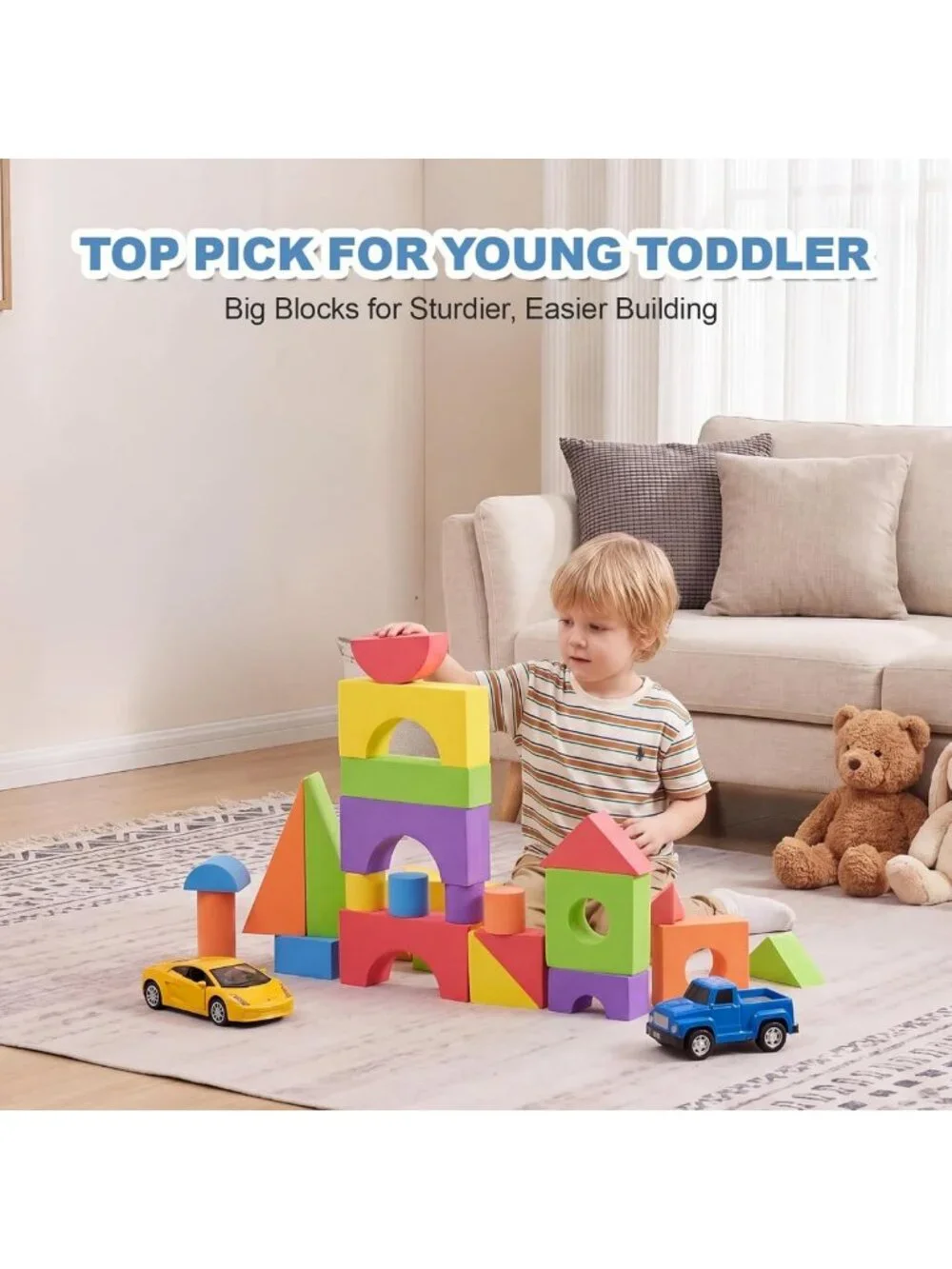 Large Foam Building Blocks Set for Toddlers, Non-Toxic Stacking Toy, 30 Pieces